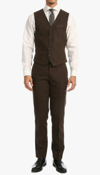 Bradford Cognac Slim Fit 3 Piece Tweed Suit - Ferrecci USA