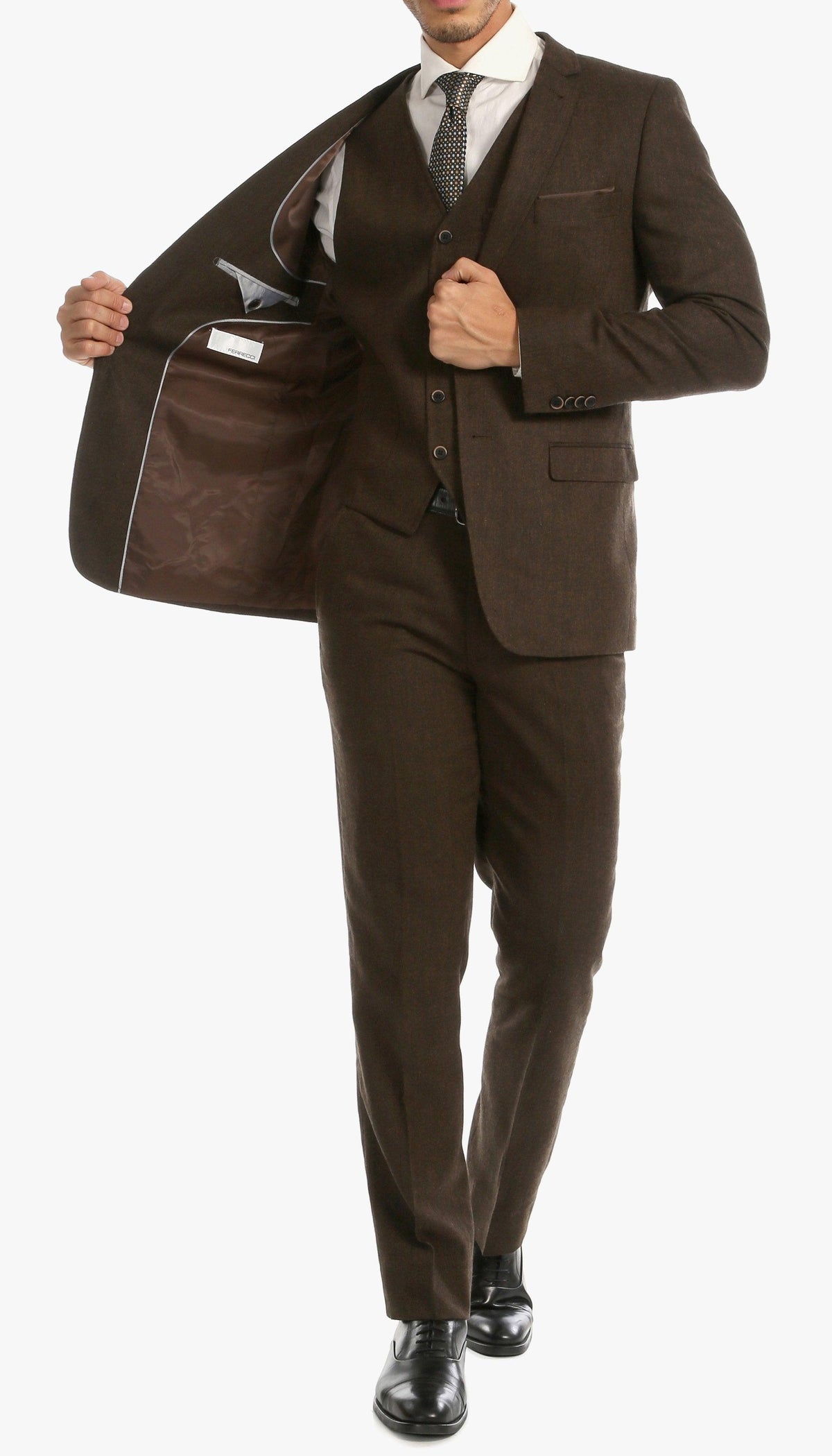 Bradford Cognac Slim Fit 3 Piece Tweed Suit - Ferrecci USA