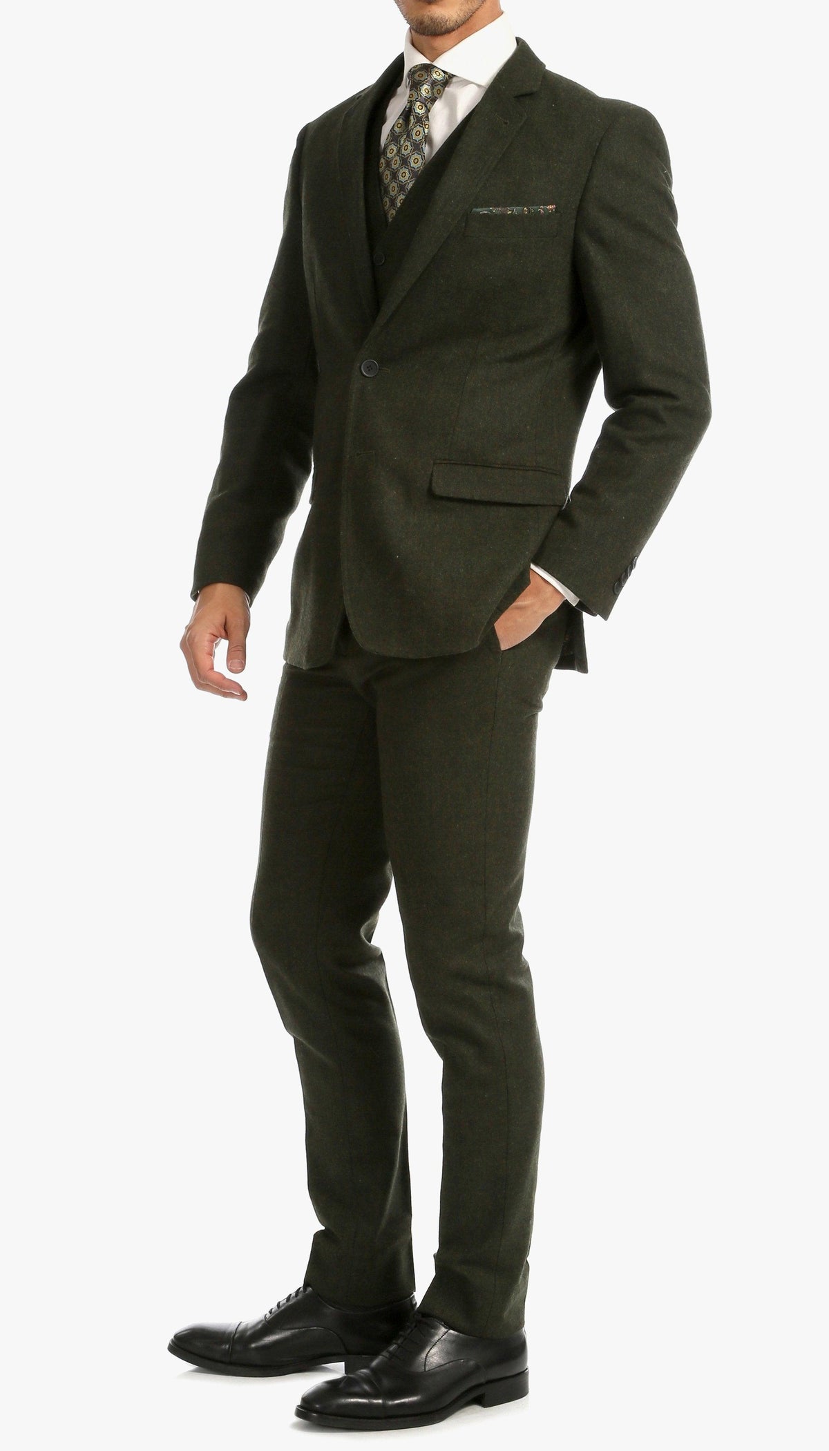 Bradford Hunter Green Slim Fit 3 Piece Tweed Suit - Ferrecci USA