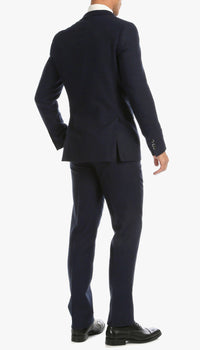 Bradford Navy Tweed With Slim Fit Suit With Five Button Vest - Ferrecci USA