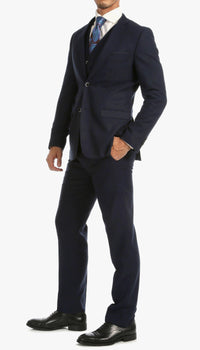 Bradford Navy Tweed With Slim Fit Suit With Five Button Vest - Ferrecci USA