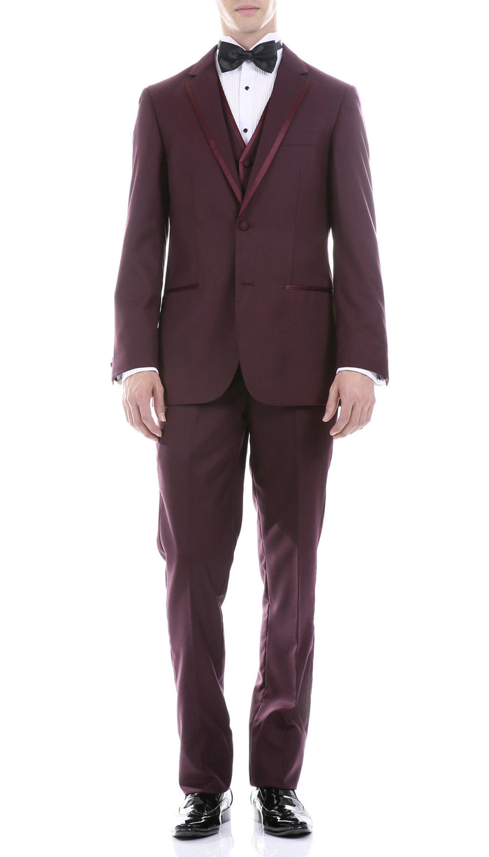 Celio Burgundy 3 Piece Slim Fit Tuxedo - Ferrecci USA