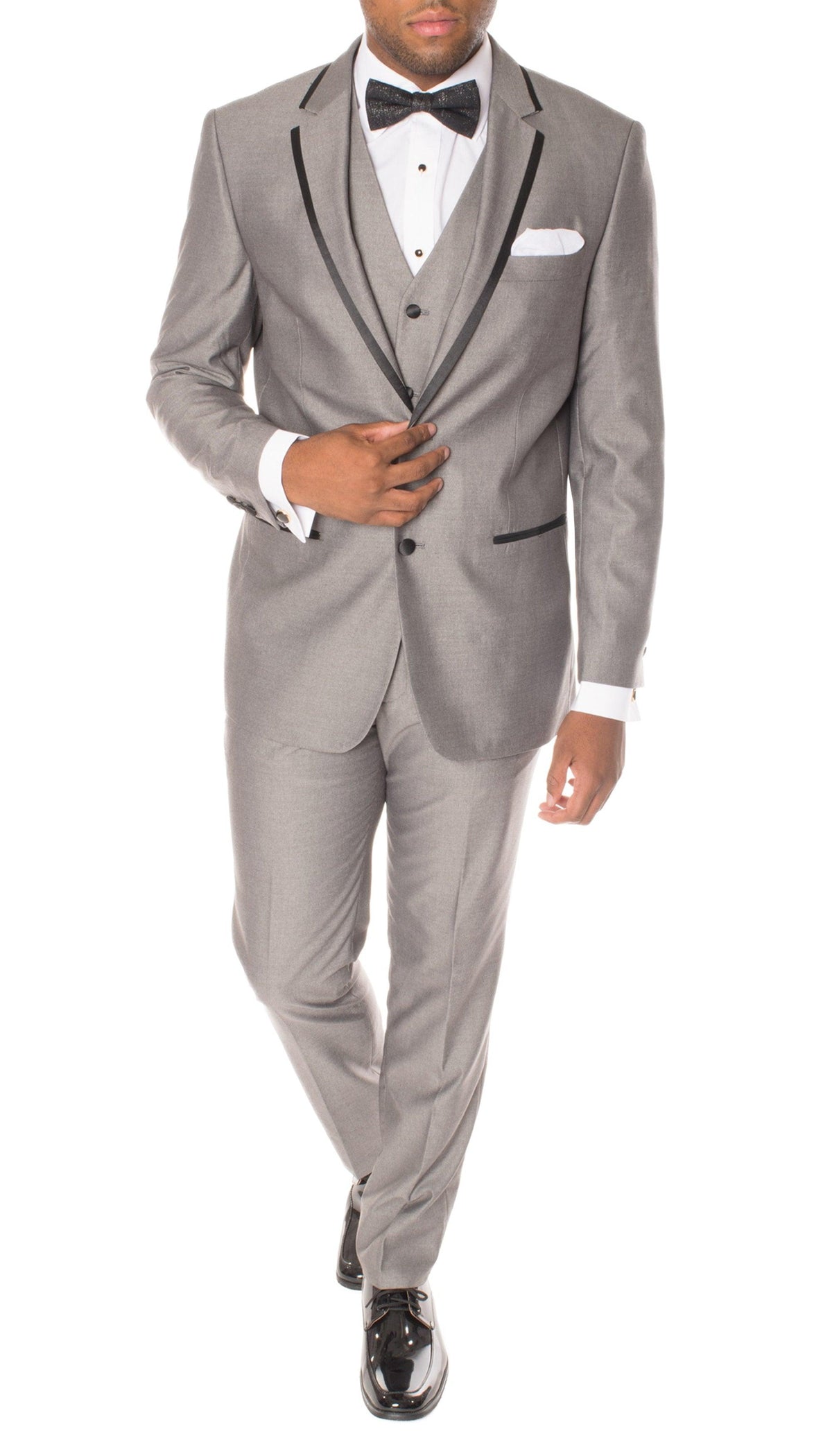 Celio Grey & Black Slim Fit 3 Piece Tuxedo - Ferrecci USA