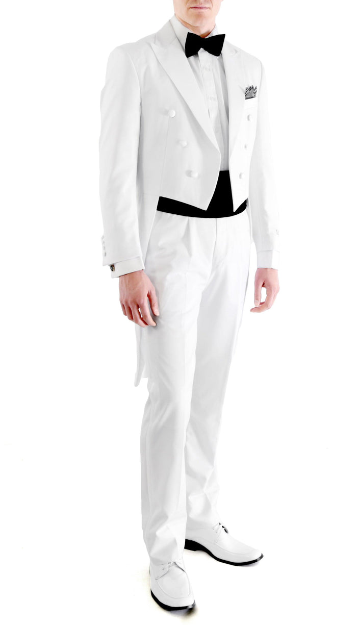 Ferrecci Men’s Regular Fit Peak Lapel White Tailcoat Tuxedo Set - Ferrecci USA