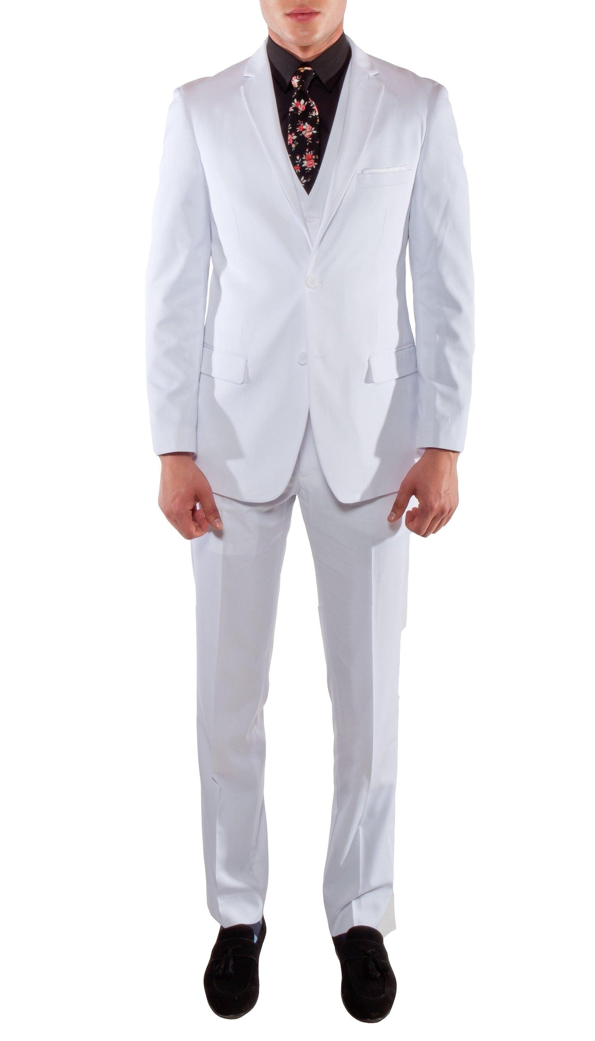 Ferrecci Men's Savannah White Slim Fit Two Button Notch Lapel Suit With Vest - Ferrecci USA
