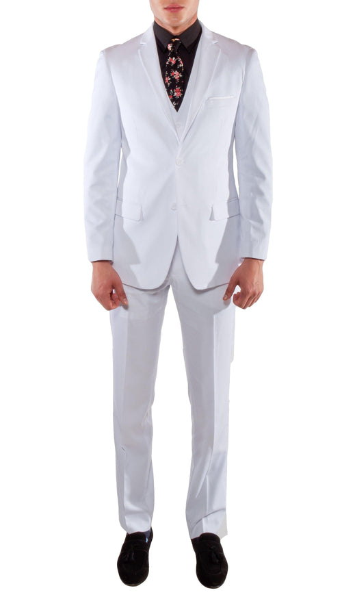 Ferrecci Men's Savannah White Slim Fit Two Button Notch Lapel Suit With Vest - Ferrecci USA