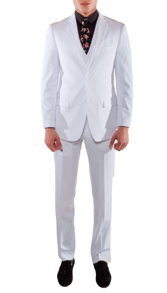 Ferrecci Men's Savannah White Slim Fit Two Button Notch Lapel Suit With Vest - Ferrecci USA