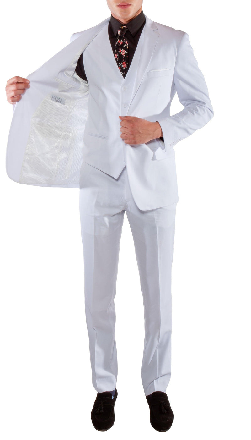 Ferrecci Men's Savannah White Slim Fit Two Button Notch Lapel Suit With Vest - Ferrecci USA