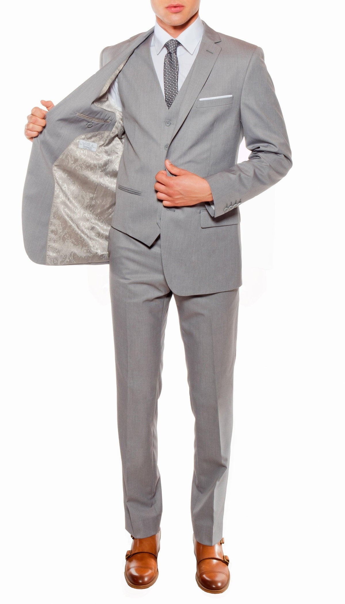 Ferrecci Mens Savannah Light Grey Slim Fit 3 Piece Suit - Ferrecci USA