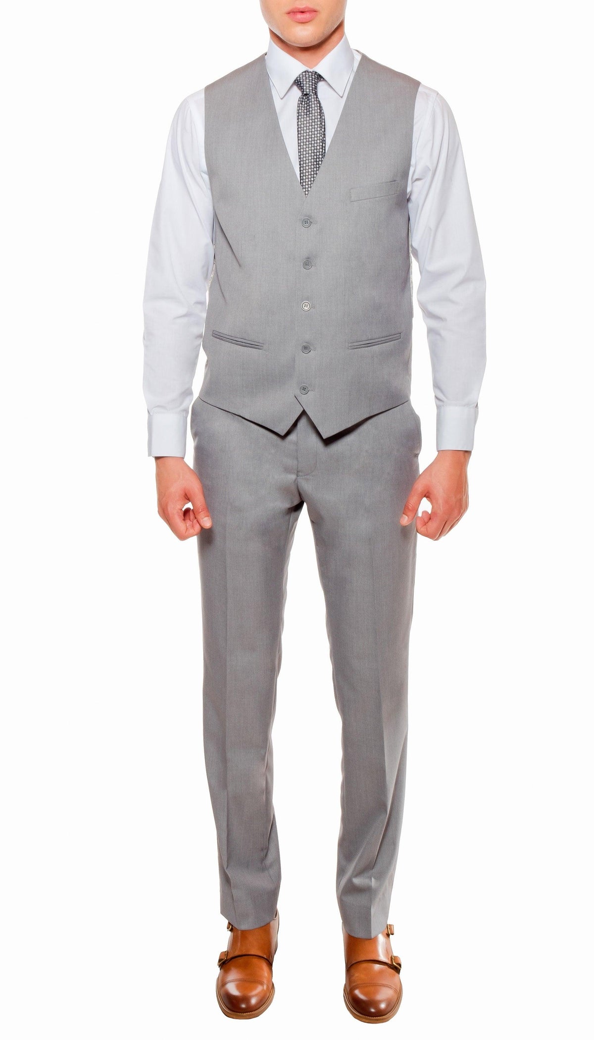Ferrecci Mens Savannah Light Grey Slim Fit 3 Piece Suit - Ferrecci USA
