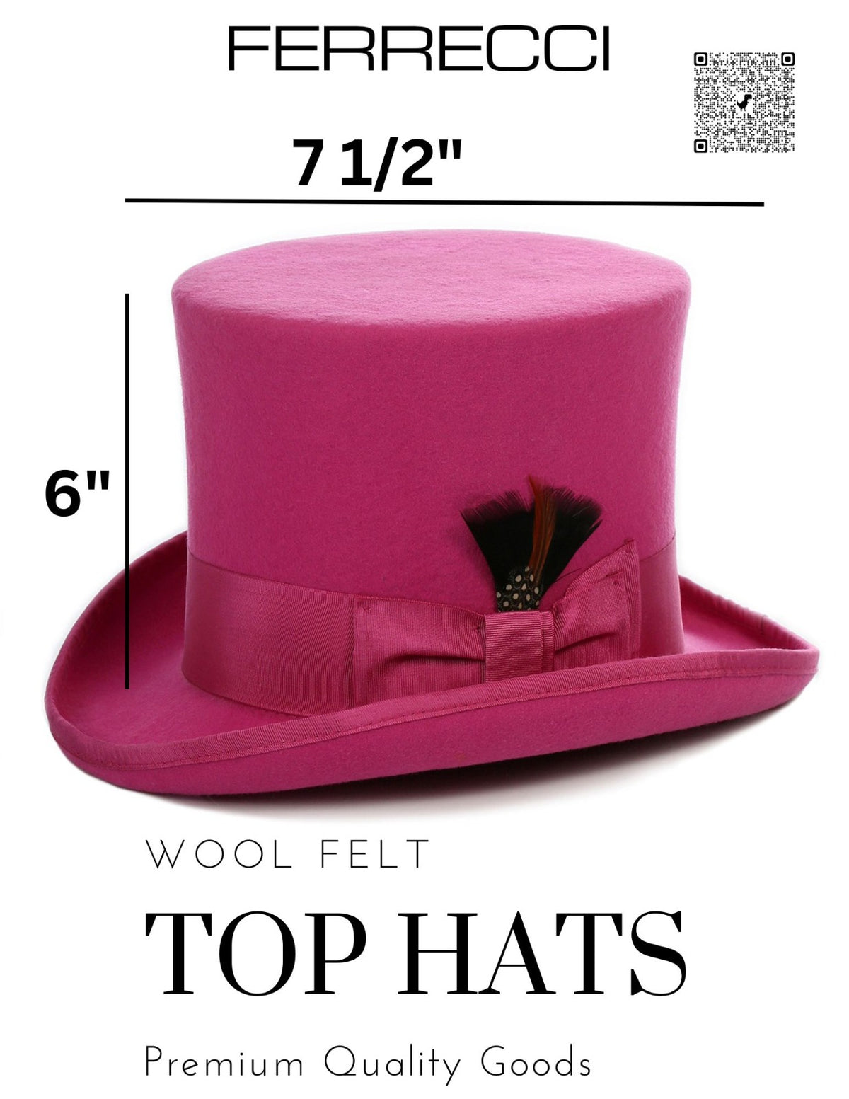 Premium Fuchsia Wool Top Hat