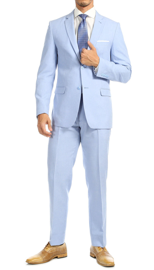 Paul Lorenzo Men's Sky Blue 2 Button Notch Lapel Slim Fit 2 Piece Suit - Ferrecci USA