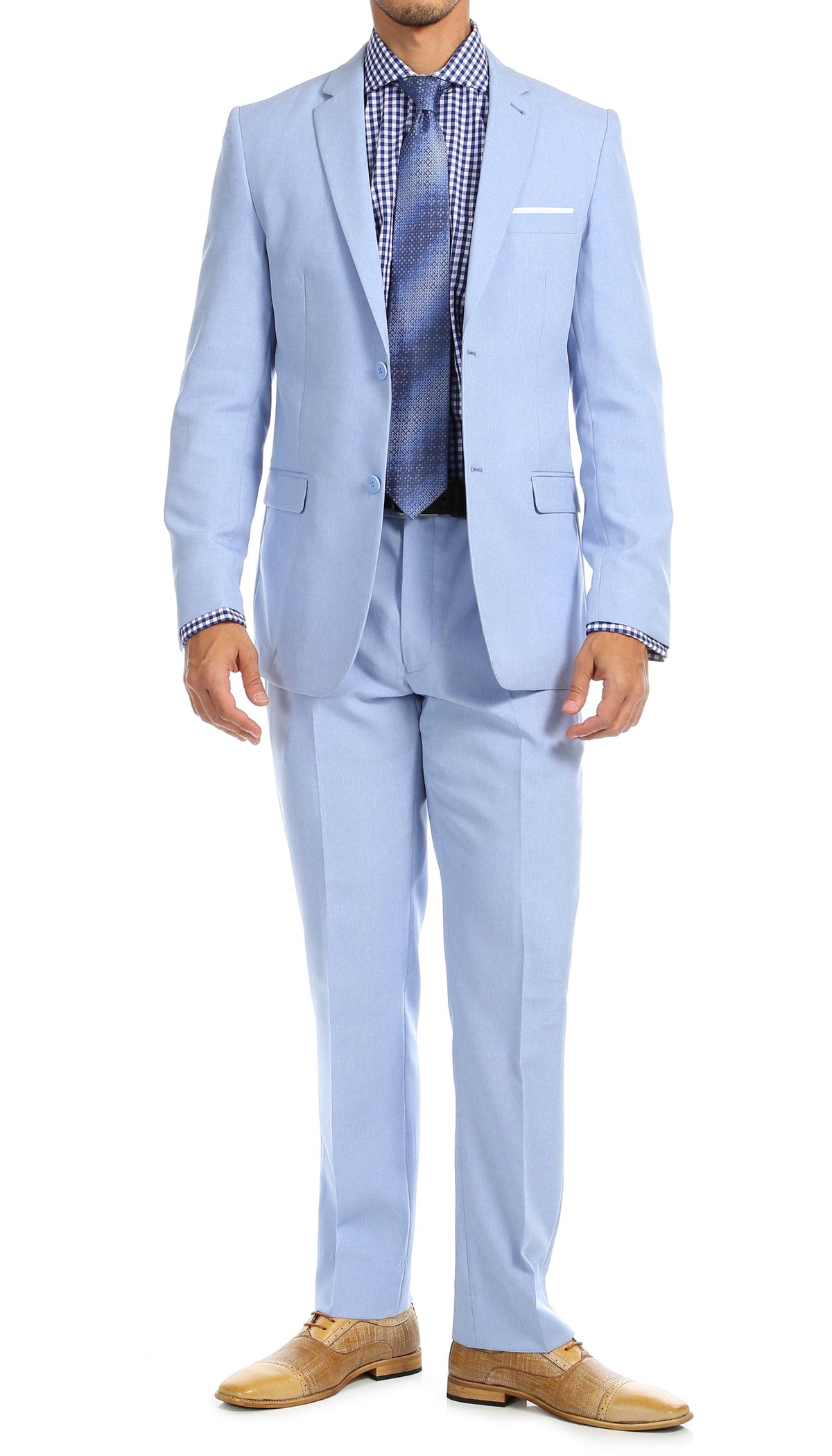 Paul Lorenzo Men's Sky Blue 2 Button Notch Lapel Slim Fit 2 Piece Suit - Ferrecci USA