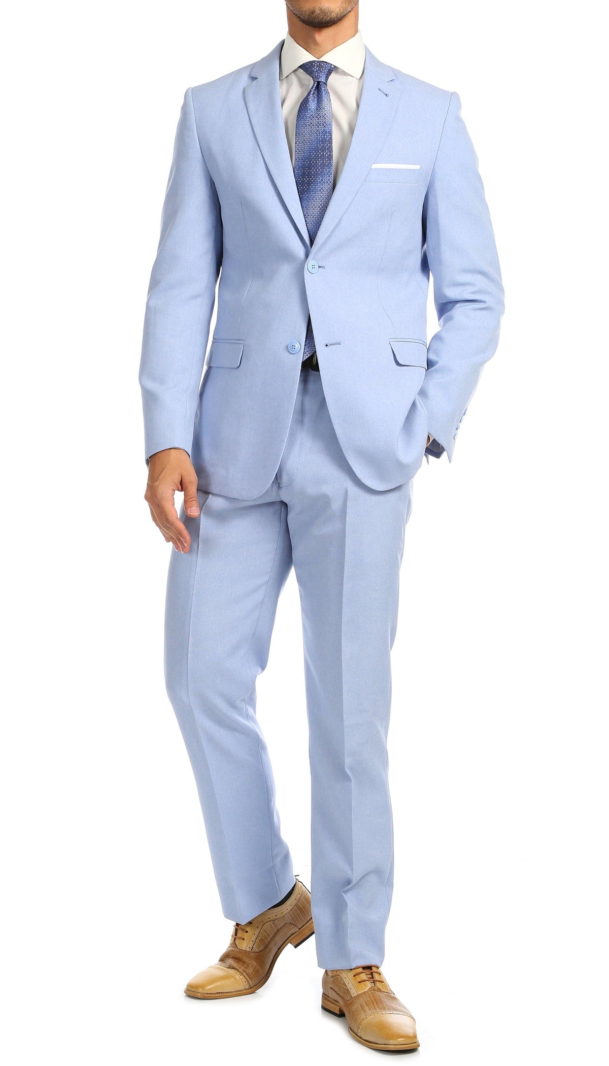 Paul Lorenzo Men's Sky Blue 2 Button Notch Lapel Slim Fit 2 Piece Suit - Ferrecci USA