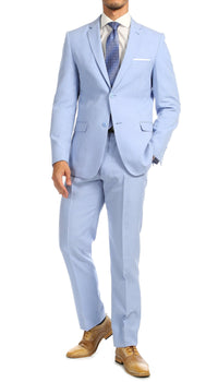Paul Lorenzo Men's Sky Blue 2 Button Notch Lapel Slim Fit 2 Piece Suit - Ferrecci USA