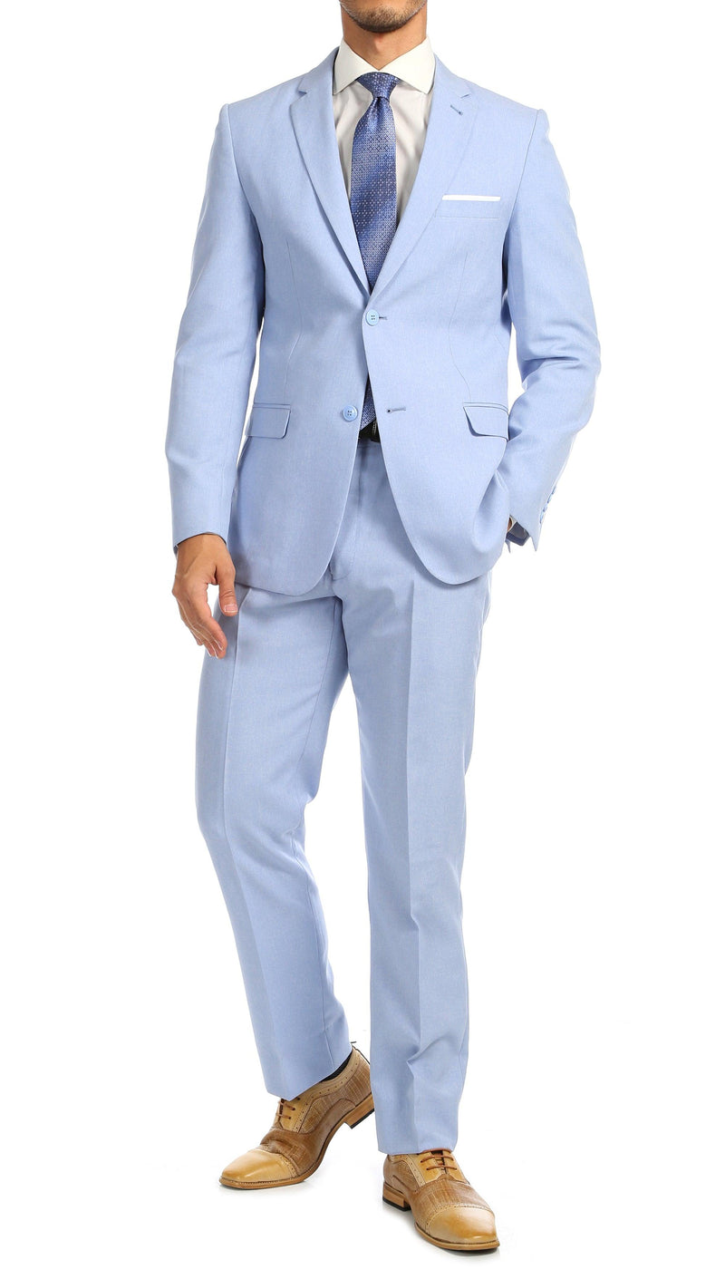 Paul Lorenzo Men's Sky Blue 2 Button Notch Lapel Slim Fit 2 Piece Suit - Ferrecci USA