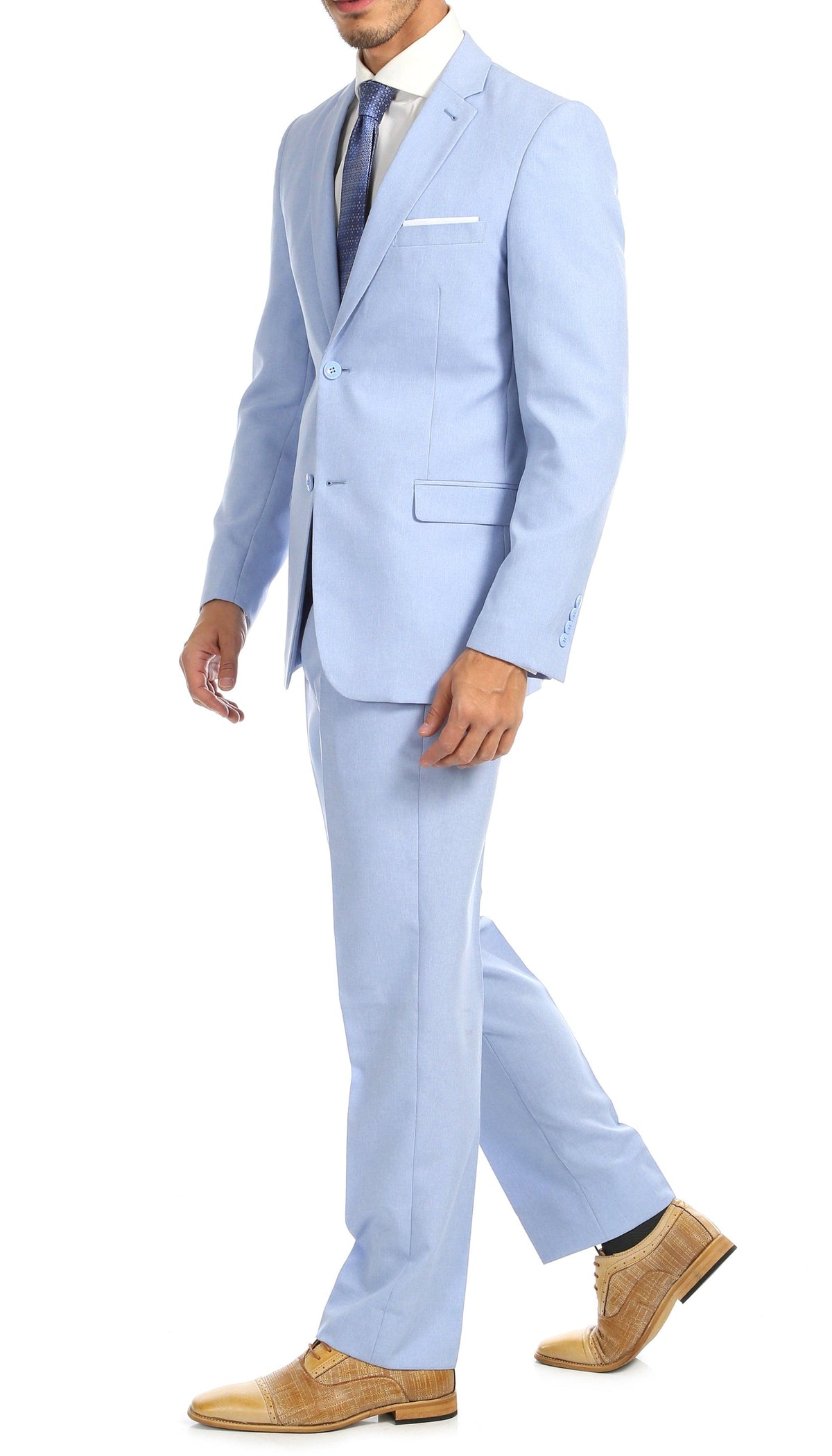 Paul Lorenzo Men's Sky Blue 2 Button Notch Lapel Slim Fit 2 Piece Suit - Ferrecci USA