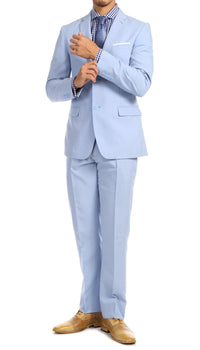 Paul Lorenzo Men's Sky Blue 2 Button Notch Lapel Slim Fit 2 Piece Suit - Ferrecci USA