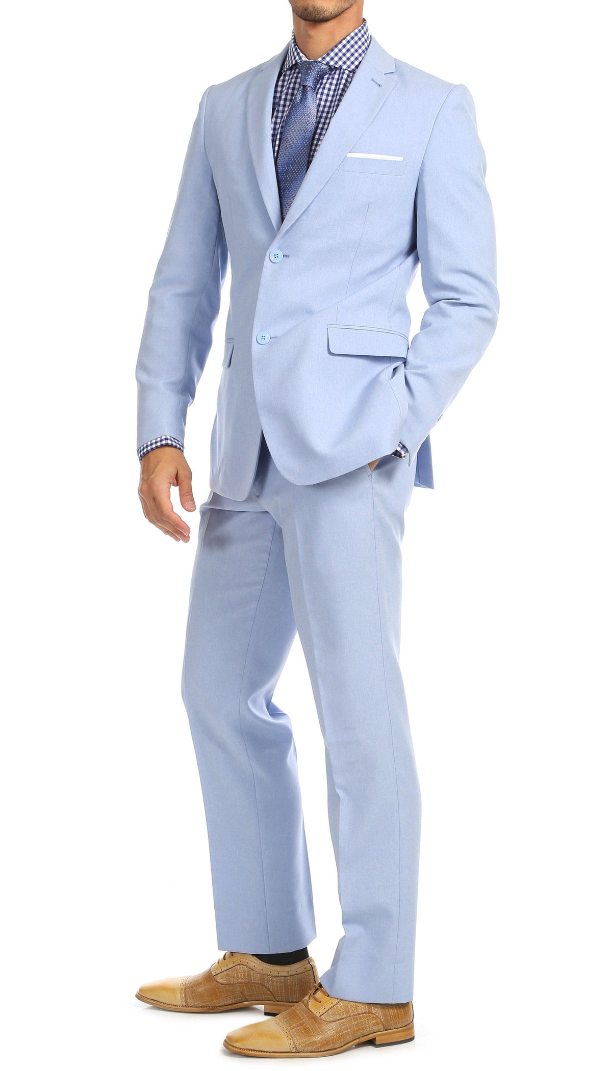 Paul Lorenzo Men's Sky Blue 2 Button Notch Lapel Slim Fit 2 Piece Suit - Ferrecci USA
