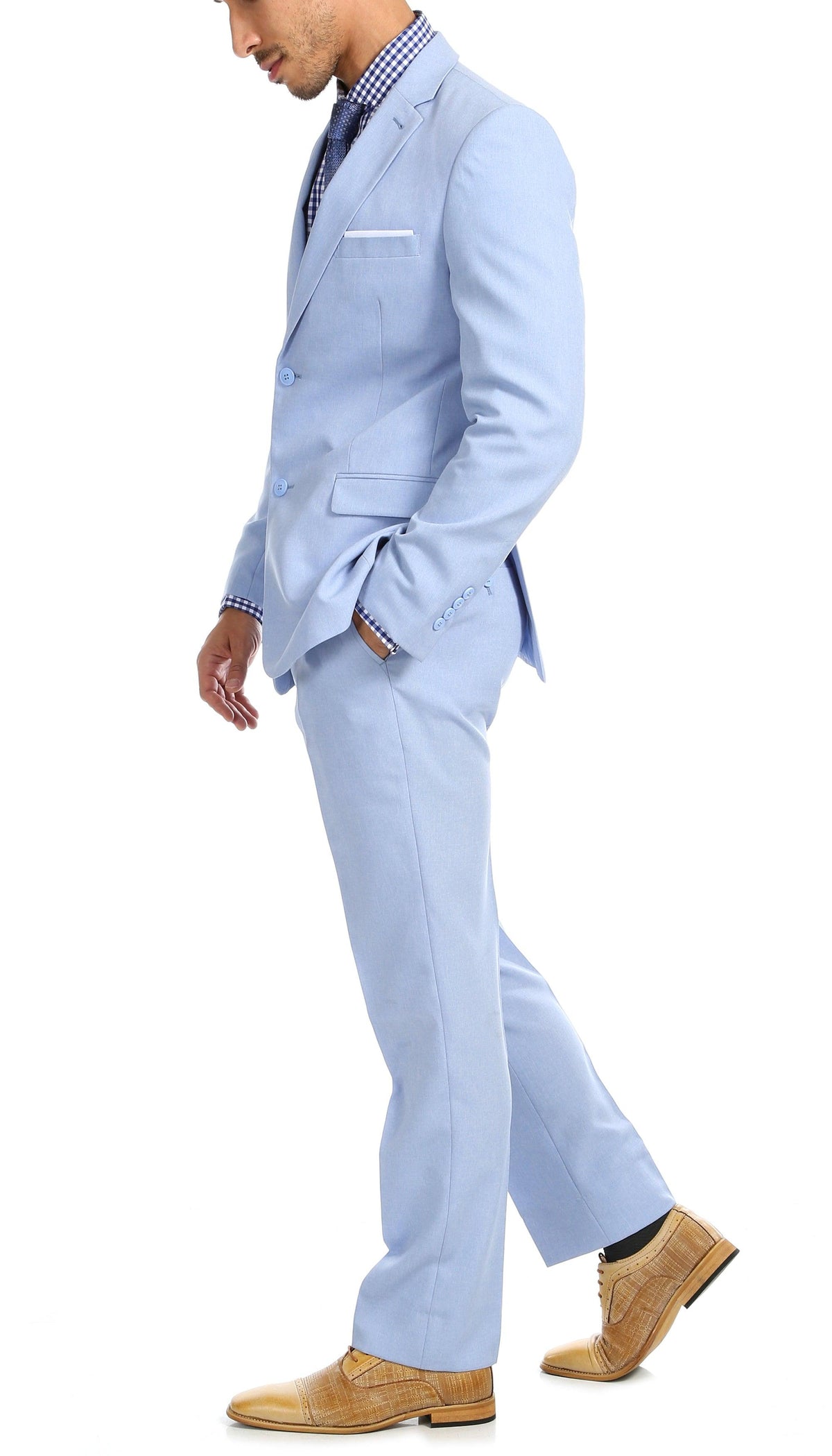 Paul Lorenzo Men's Sky Blue 2 Button Notch Lapel Slim Fit 2 Piece Suit - Ferrecci USA