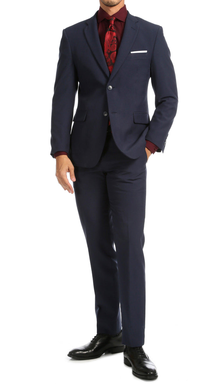 Paul Lorenzo Mens Navy Slim Fit 2 Piece Suit - Ferrecci USA