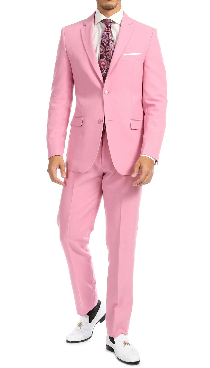 Paul Lorenzo Mens Pink Slim Fit 2 Piece Suit - Ferrecci USA