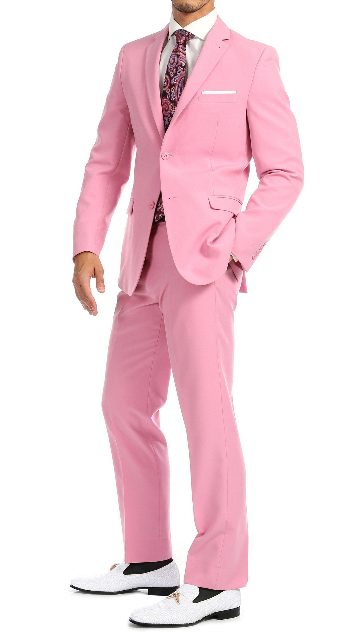 Paul Lorenzo Mens Pink Slim Fit 2 Piece Suit - Ferrecci USA