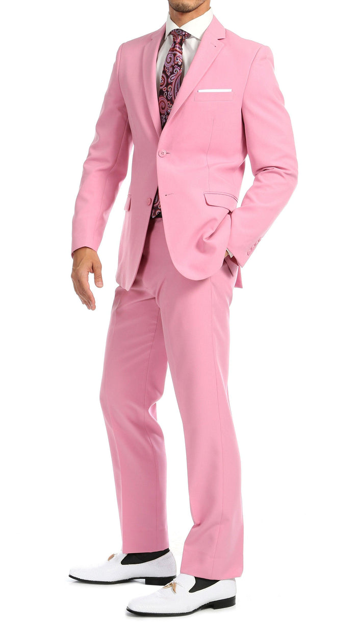 Paul Lorenzo Mens Pink Slim Fit 2 Piece Suit - Ferrecci USA