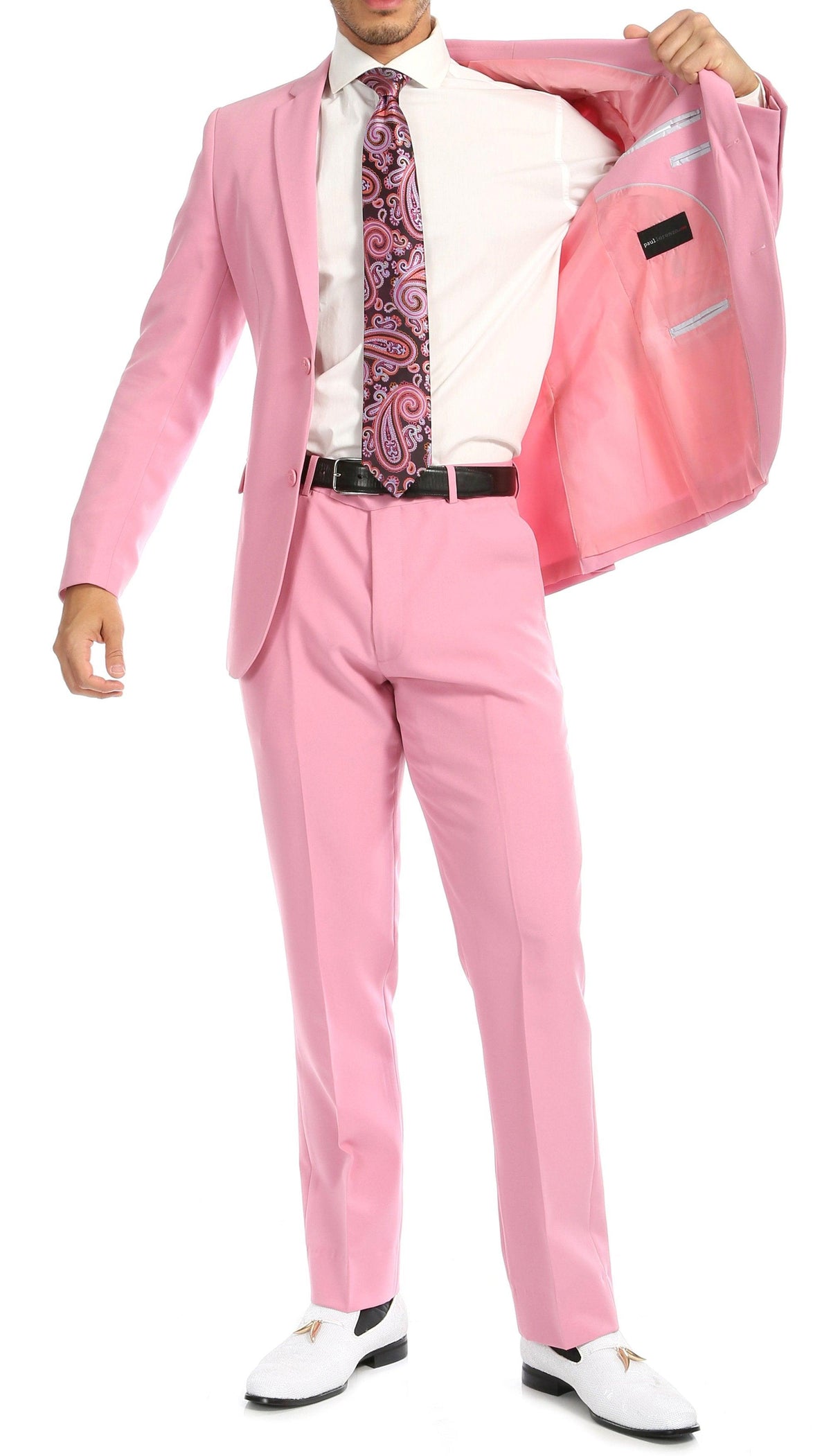 Paul Lorenzo Mens Pink Slim Fit 2 Piece Suit - Ferrecci USA