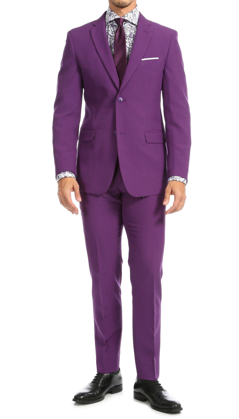 Paul Lorenzo Mens Purple Slim Fit 2 Piece Suit - Ferrecci USA