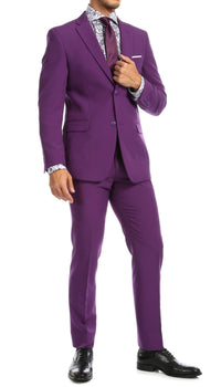 Paul Lorenzo Mens Purple Slim Fit 2 Piece Suit - Ferrecci USA