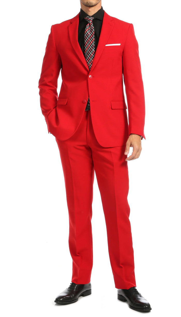 Paul Lorenzo Mens Red Slim Fit 2 Piece Suit - Ferrecci USA