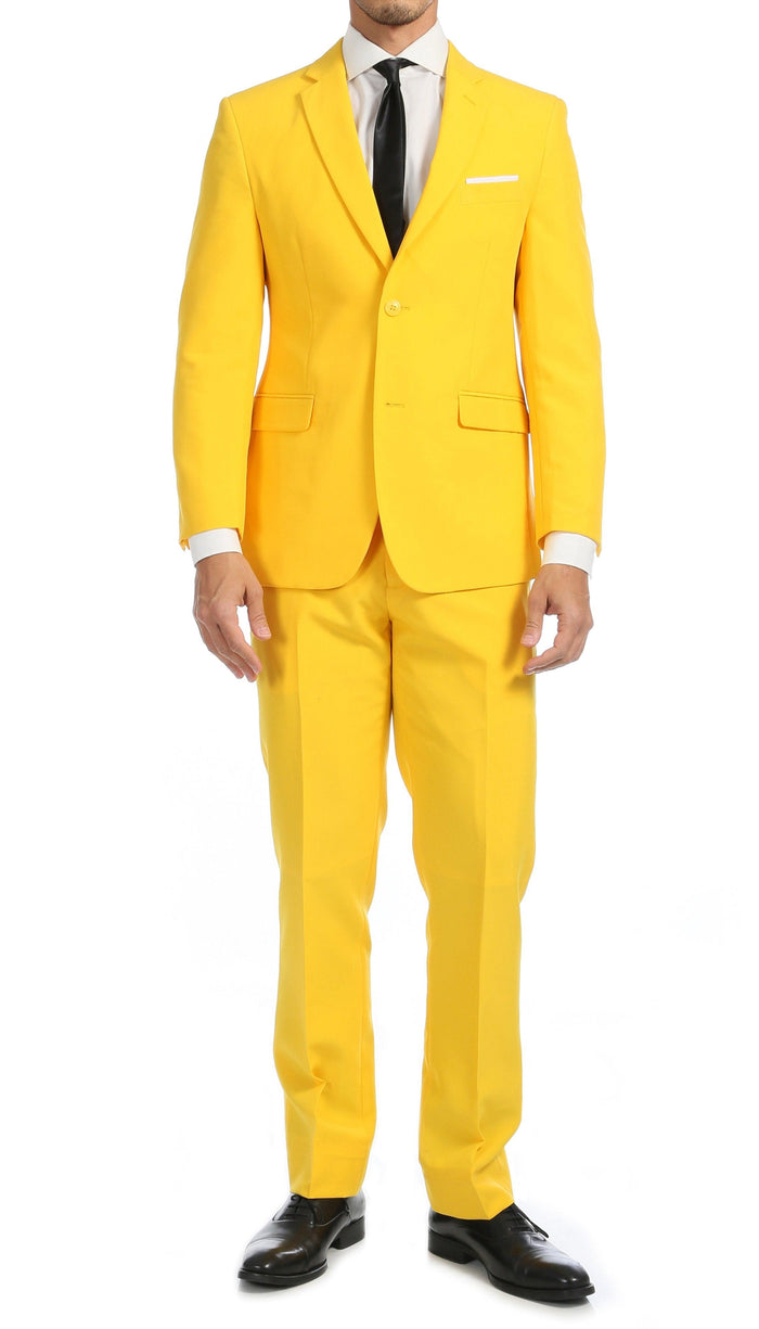 Paul Lorenzo Mens Yellow Slim Fit 2 Piece Suit - Ferrecci USA