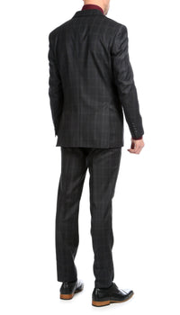 Yves Black Plaid Check Men's Premium 2 Piece Wool Slim Fit Suit - Ferrecci USA