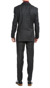 Yves Black Plaid Check Men's Premium 2 Piece Wool Slim Fit Suit - Ferrecci USA