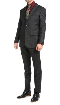 Yves Black Plaid Check Men's Premium 2 Piece Wool Slim Fit Suit - Ferrecci USA