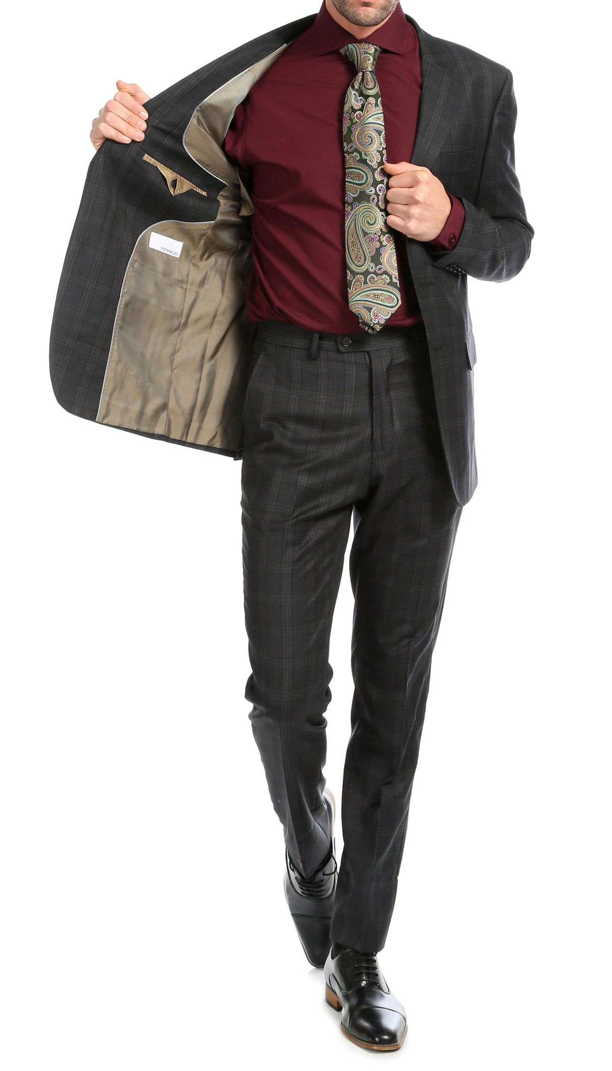 Yves Black Plaid Check Men's Premium 2 Piece Wool Slim Fit Suit - Ferrecci USA