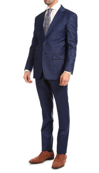 Yves Blue Plaid Check Men's Premium 2 Piece Wool Slim Fit Suit - Ferrecci USA