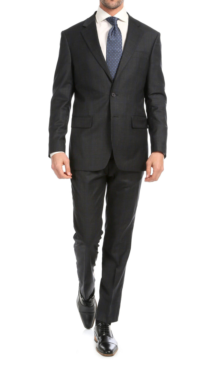 Yves Grey Plaid Check Men's Premium 2 Piece Wool Slim Fit Suit - Ferrecci USA