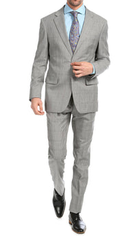 Yves Light Grey Plaid Check Men's Premium 2 Piece Wool Slim Fit Suit - Ferrecci USA