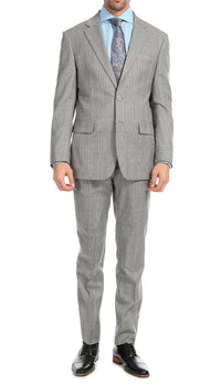 Yves Light Grey Plaid Check Men's Premium 2 Piece Wool Slim Fit Suit - Ferrecci USA