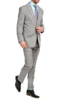 Yves Light Grey Plaid Check Men's Premium 2 Piece Wool Slim Fit Suit - Ferrecci USA