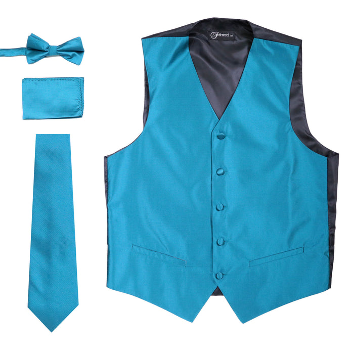 Ferrecci Mens Solid Teal Wedding Prom Grad Choir Band 4pc Vest Set - FHYINC best men's suits, tuxedos, formal men's wear wholesale