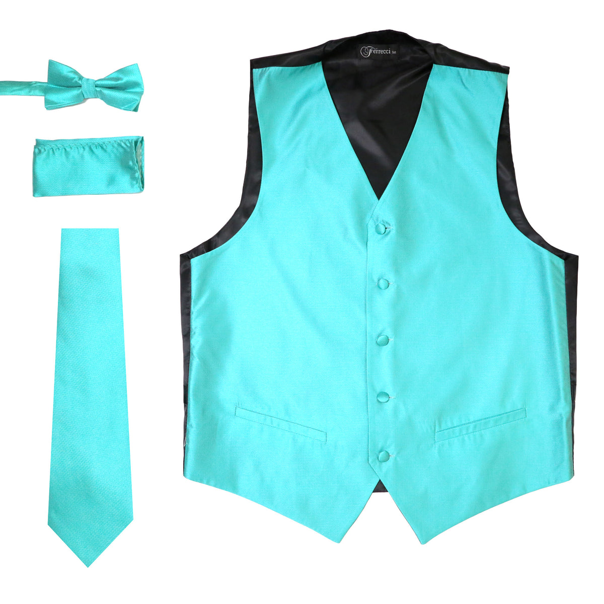 Ferrecci Mens Solid Aqua Pale Turquoise Wedding Prom Grad Choir Band 4pc Vest Set - FHYINC best men's suits, tuxedos, formal men's wear wholesale