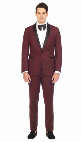 Ferrecci Men's Reno Burgundy Slim Fit Shawl Lapel 2 Piece Tuxedo Suit Set