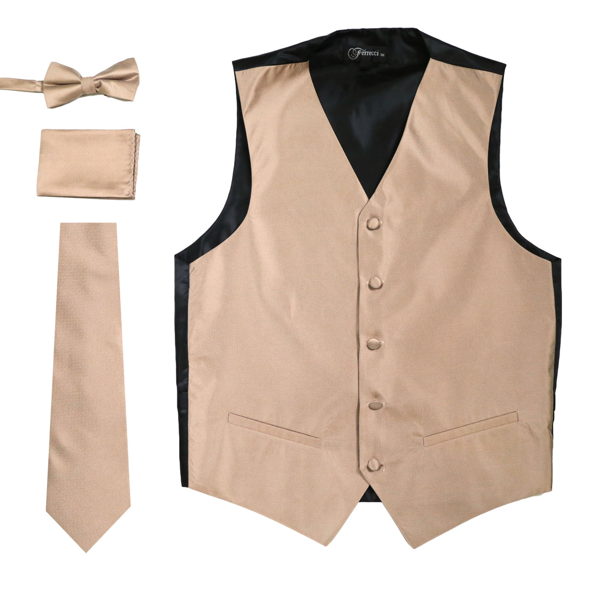 Ferrecci Mens Solid Beige Wedding Prom Grad Choir Band 4pc Vest Set - FHYINC best men's suits, tuxedos, formal men's wear wholesale