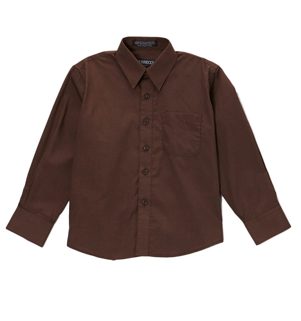 Ferrecci Boys Cotton Blend Brown Dress Shirt - FHYINC best men