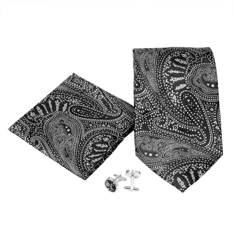 Men's Black-White Pattern Design 4-pc Necktie Box Set