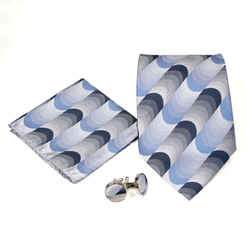 Men's Blue/Black Circle Geometric Pattern Design 4-pc Necktie Box Set