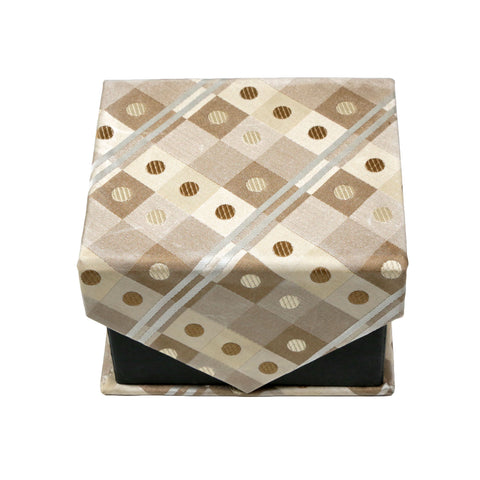 Men's Beige/Brown Square Geometric Pattern Design 4-pc Necktie Box Set